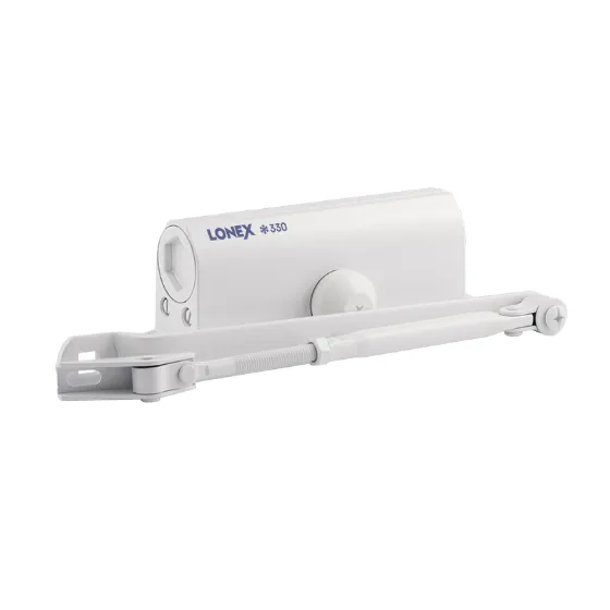LONEX 330 белый (от 50 до 120 кг) дверной доводчик, противопожарный, морозостойкий (уличный), тип тяги пружинный, складной рычаг