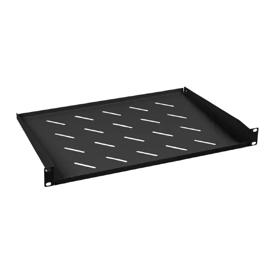 SH-J017-1U-315-BK (черная) консольная полка 19" перфорированная, высота 1U, глубина 315 мм