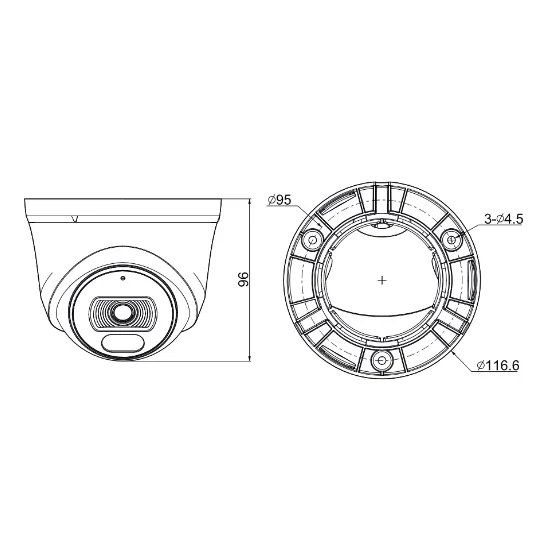 Габаритные размеры TC-C34XN Spec:I3W/E/Y/2.8mm/V4.2 Tiandy